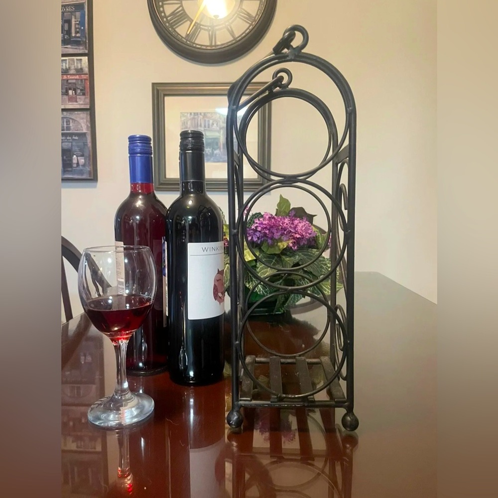 Vintage Iron Three Bottle Chic Wine Rack W Handle